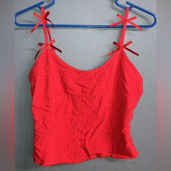 Sienna Sky Tops - Sienna Sky Vibrant Red linen Blend bow detail Crop top #736